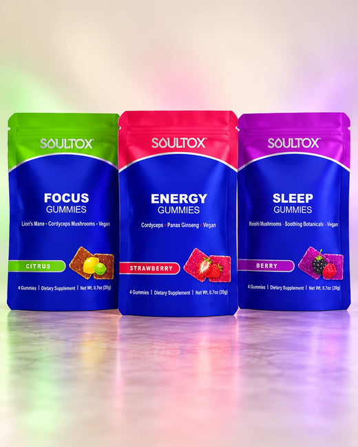 SOULTOX Mushroom Gummies 30-Pack Trio Bundle — Focus, Energy + Sleep