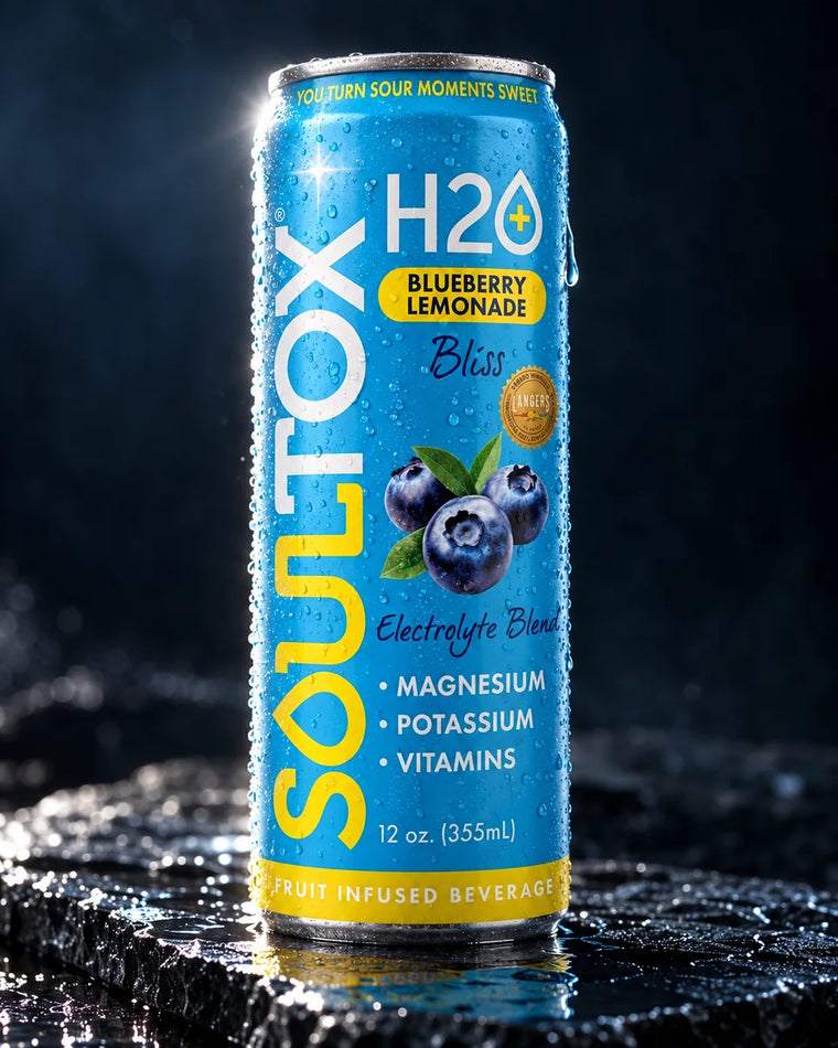 SOULTOX Blueberry Lemonade Bliss – Fruit Infused Electrolyte Beverage with Magnesium & L-Theanine | Low Sugar, 12oz Cans (Pack of 12)