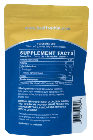 Creatine Gummies — pouch, back, with supplement facts
